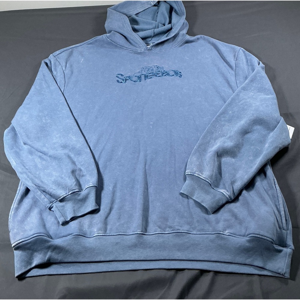 SpongeBob SquarePants Mens 3XL Blue Acid Wash Aloha Bikini Bottom Graphic Hoodie